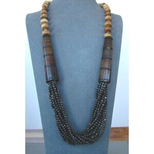 Handmade Wooden Beaded Necklace With 12 Strands Of Brown Beads & Lobster Clasp 2